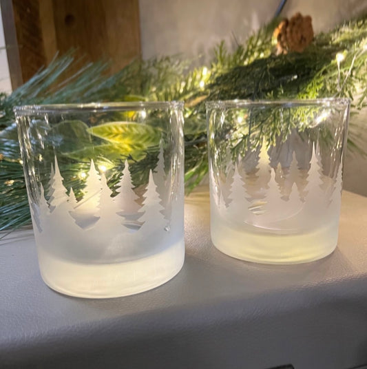 Tree Line Etched Rocks Glass